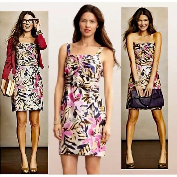 Banana Republic Silk Floral Knotted Strapless Convertible Dress Size 8 - Picture 4 of 11